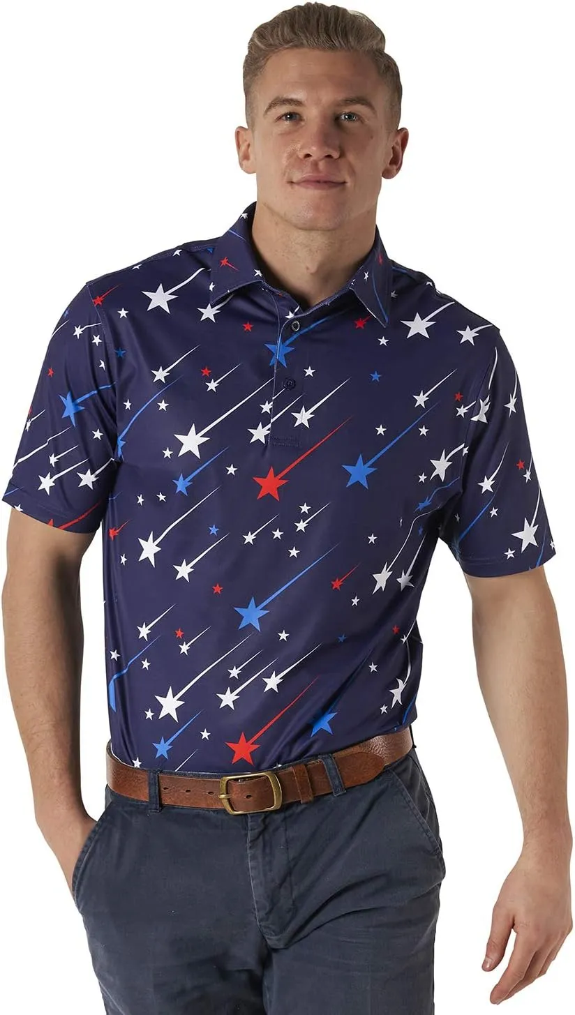 Royal & Awesome American Flag Golf Shirt, Patriotic Golf Shirt, USA Golf Shirts