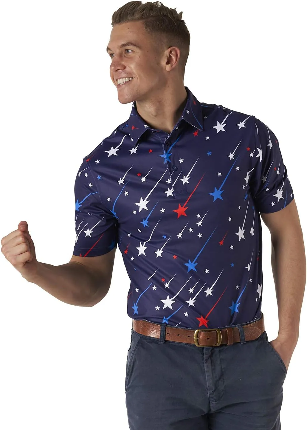 Royal & Awesome American Flag Golf Shirt, Patriotic Golf Shirt, USA Golf Shirts