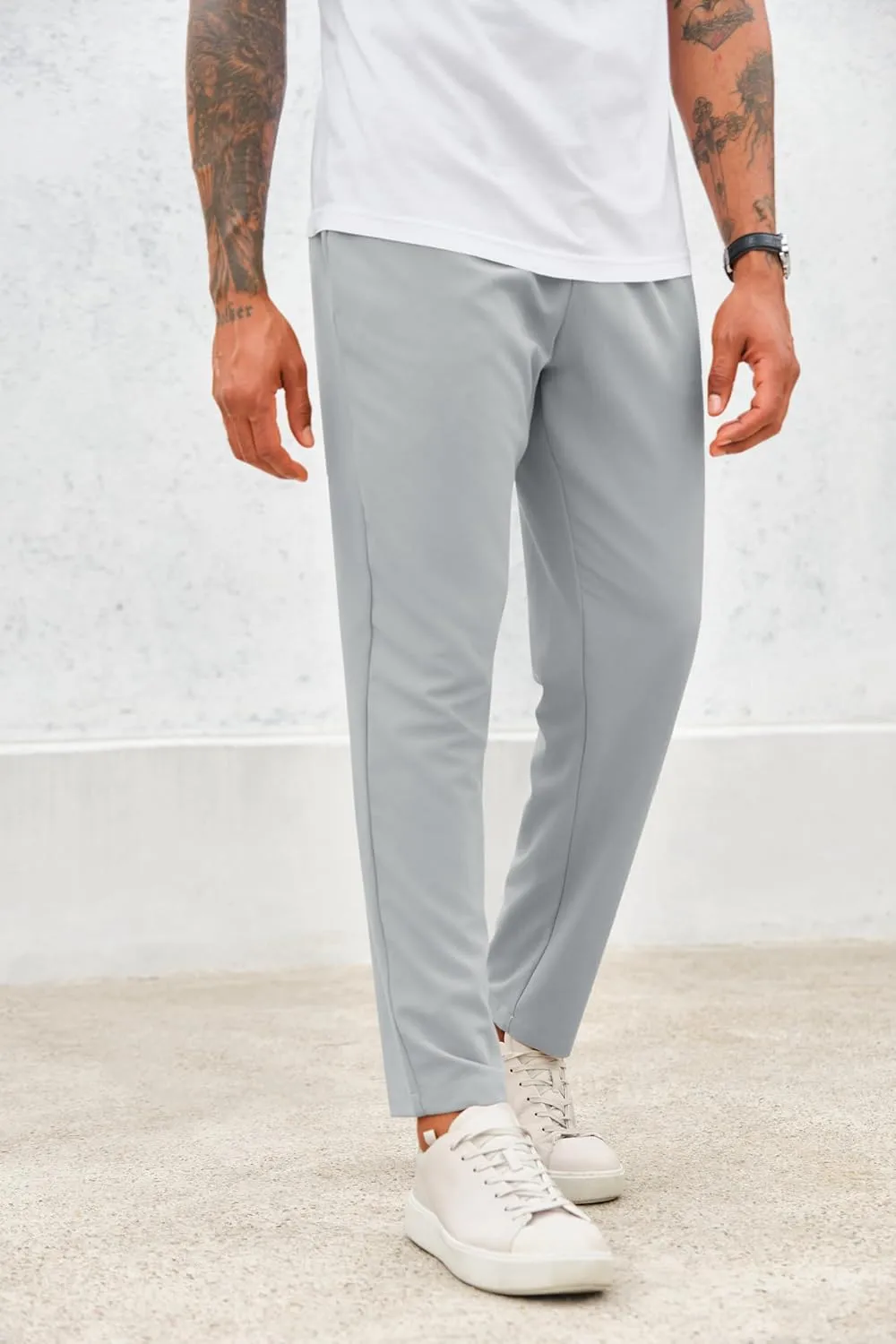 Runcati Mens Slim Fit Dress Pants Business Casual Golf Chino Pants Stretch Pleated Slacks