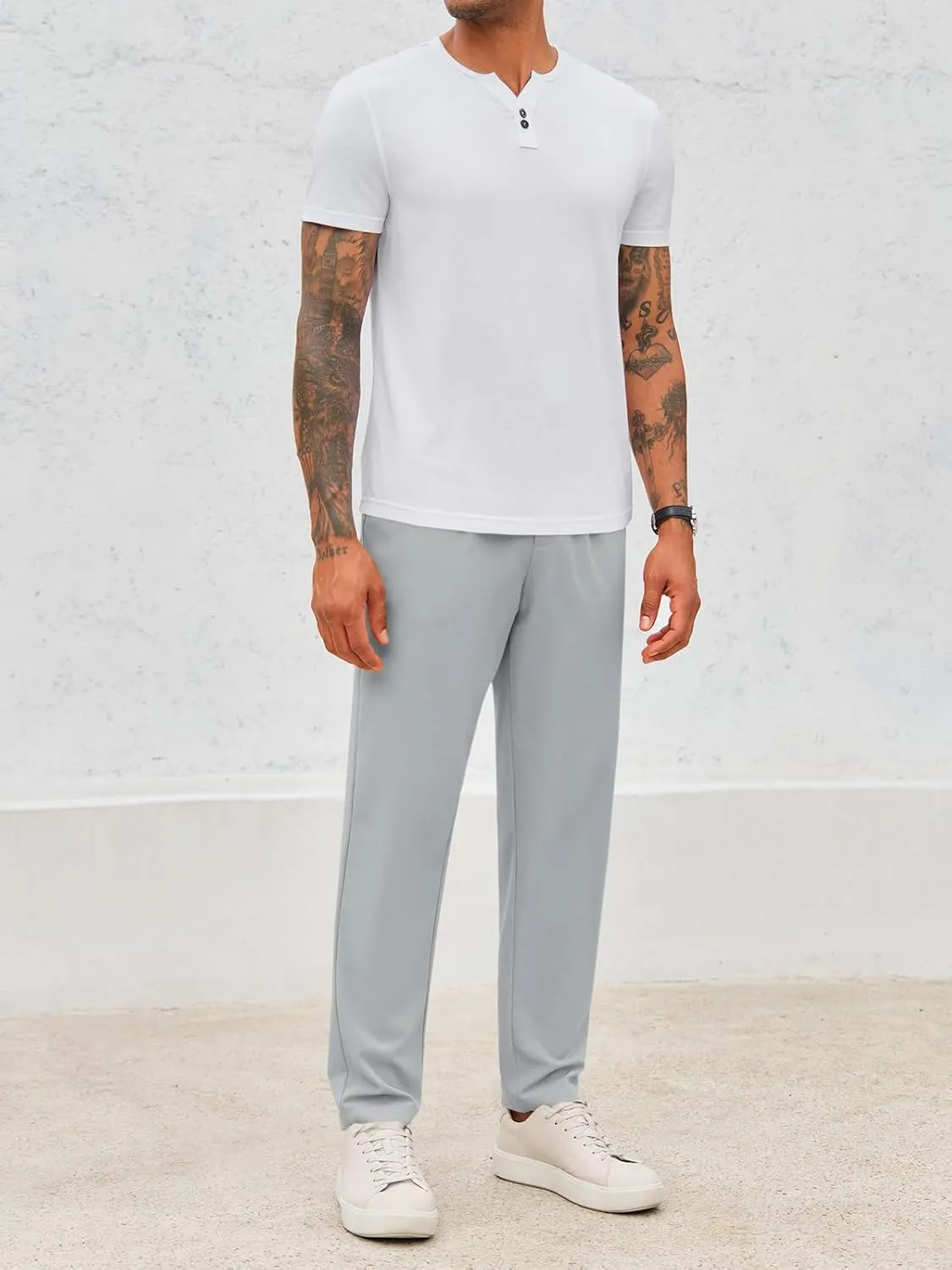 Runcati Mens Slim Fit Dress Pants Business Casual Golf Chino Pants Stretch Pleated Slacks