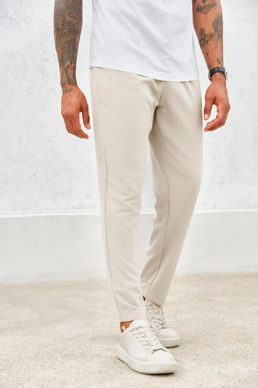 Runcati Mens Slim Fit Dress Pants Business Casual Golf Chino Pants Stretch Pleated Slacks