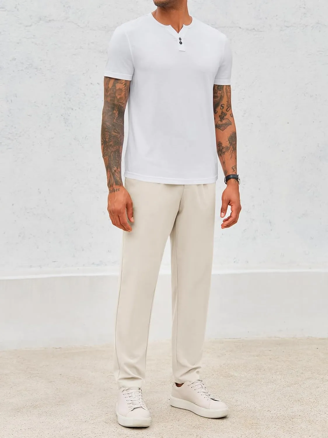 Runcati Mens Slim Fit Dress Pants Business Casual Golf Chino Pants Stretch Pleated Slacks