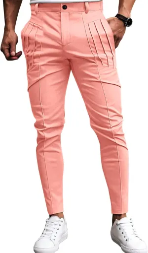Runcati Mens Slim Fit Dress Pants Chino Casual Elastic Waist Slacks Trousers Skinny Stretch Suit Pants