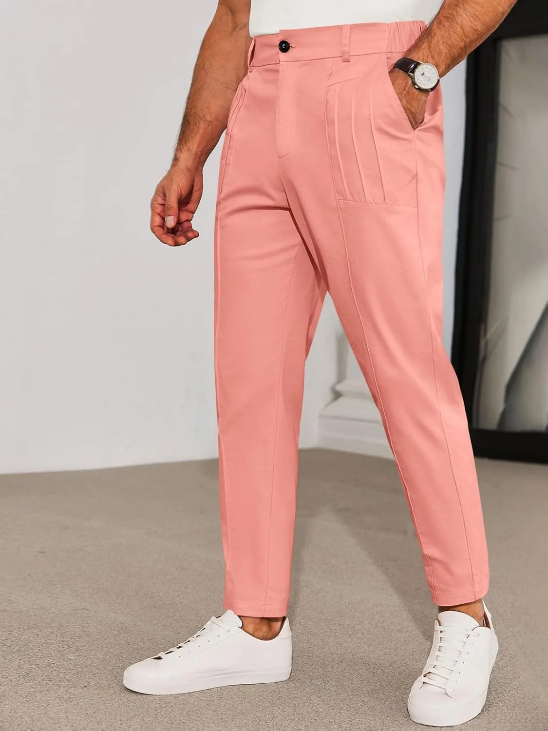 Runcati Mens Slim Fit Dress Pants Chino Casual Elastic Waist Slacks Trousers Skinny Stretch Suit Pants
