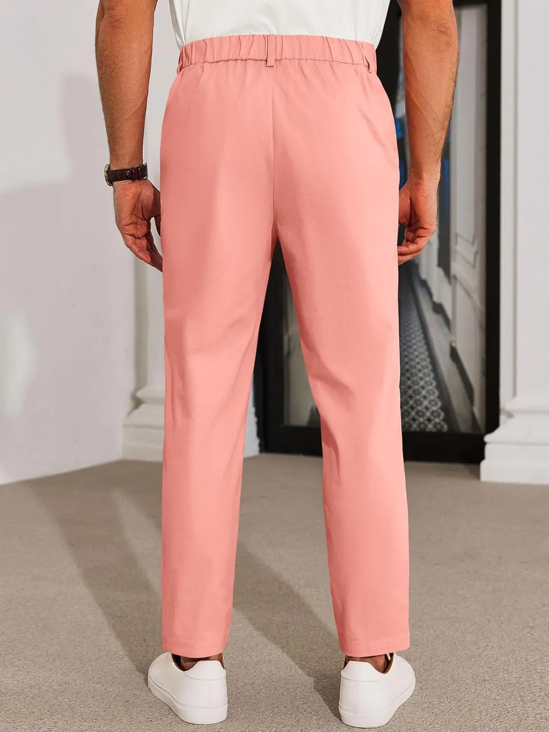 Runcati Mens Slim Fit Dress Pants Chino Casual Elastic Waist Slacks Trousers Skinny Stretch Suit Pants