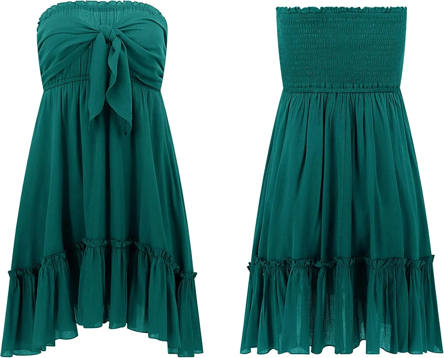 R.Vivimos Women's Summer Cotton Boho Beach Sleeveless Tie Front Mini Dress Tube Top Dress