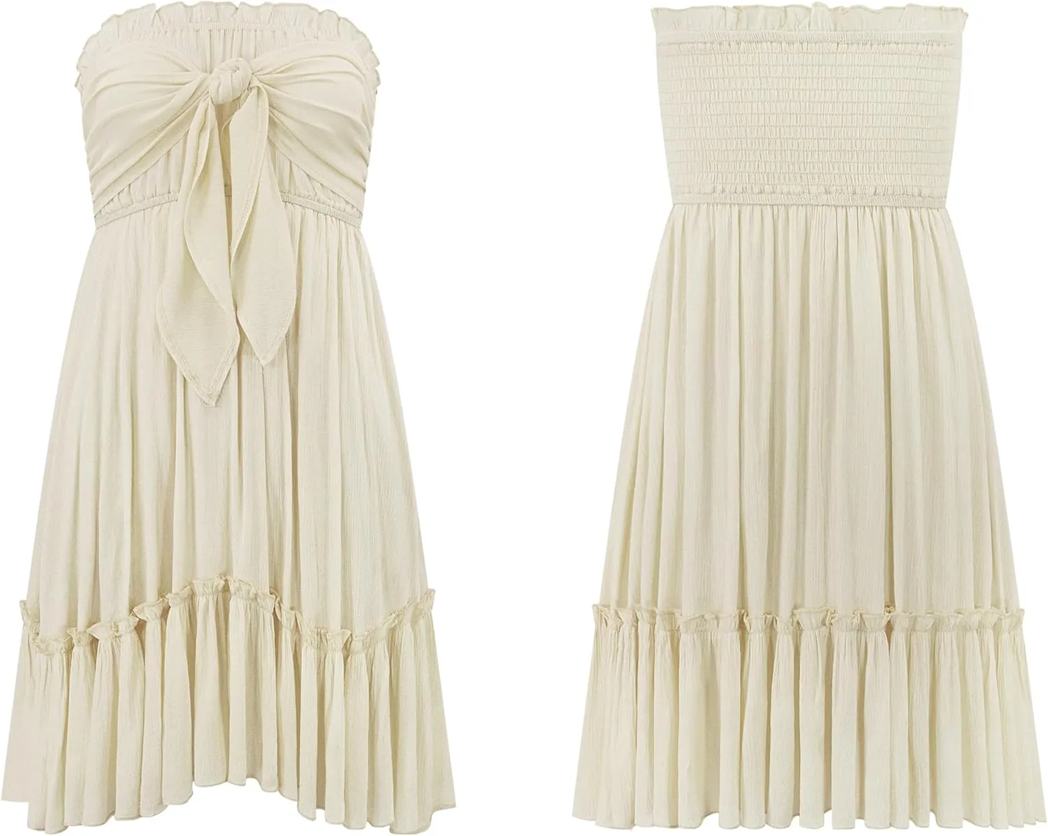 R.Vivimos Women's Summer Cotton Boho Beach Sleeveless Tie Front Mini Dress Tube Top Dress