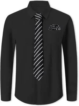SANGTREE Mens Dress Shirt and Tie Set, Long Sleeve Button Down Shirt with Matching Tie and Handkerchief