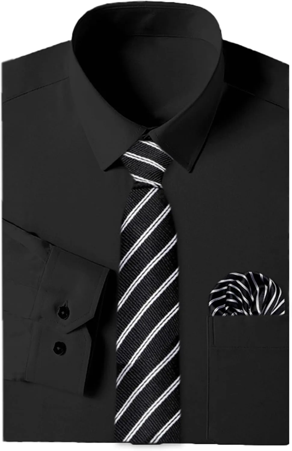 SANGTREE Mens Dress Shirt and Tie Set, Long Sleeve Button Down Shirt with Matching Tie and Handkerchief