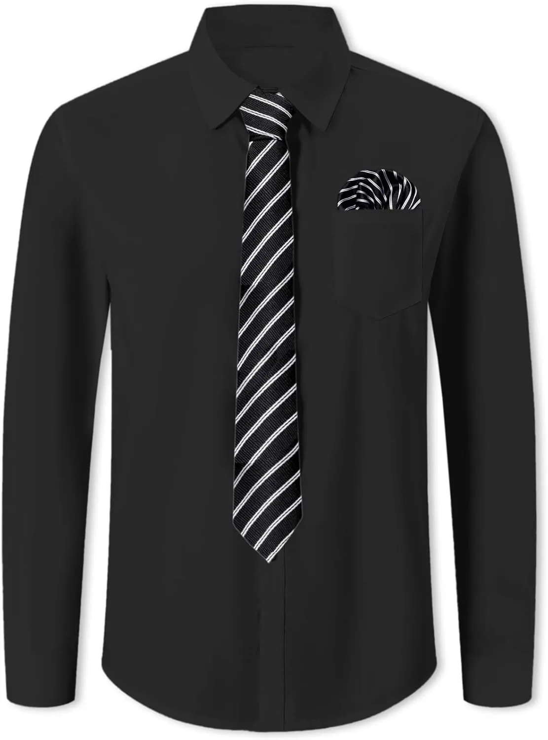 SANGTREE Mens Dress Shirt and Tie Set, Long Sleeve Button Down Shirt with Matching Tie and Handkerchief