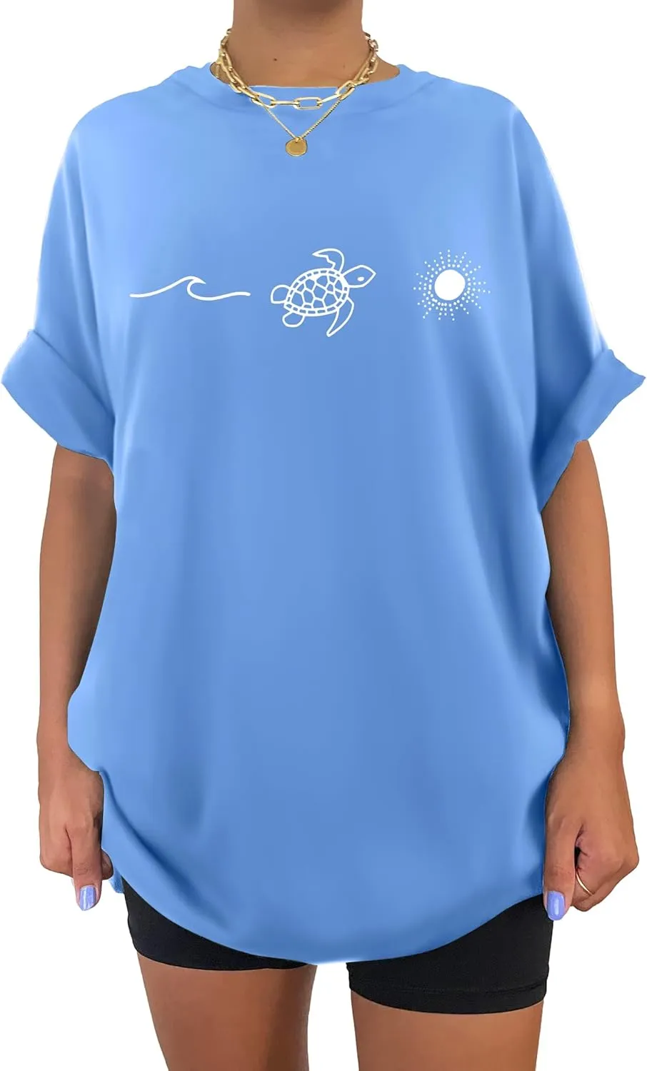 Sea Turtle Shirts Women: Oversized Hawaiian Shirt Beach Graphic T-Shirt Turtle Graphic Tee Casual Vacation Tops