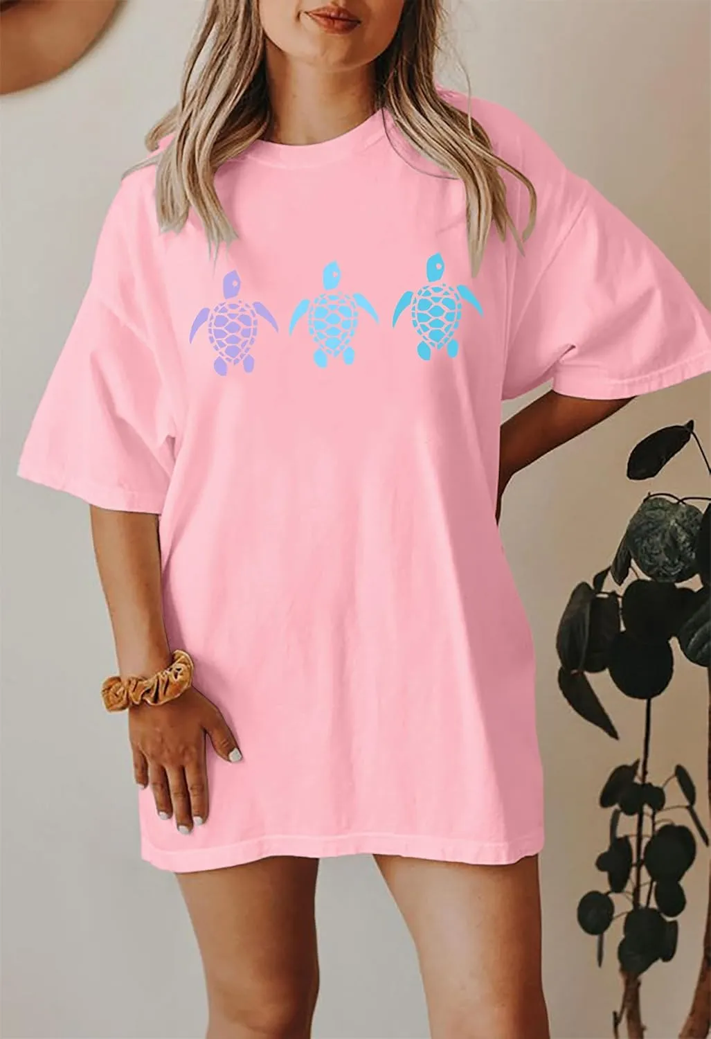 Sea Turtle Shirts Women: Oversized Hawaiian Shirt Beach Graphic T-Shirt Turtle Graphic Tee Casual Vacation Tops