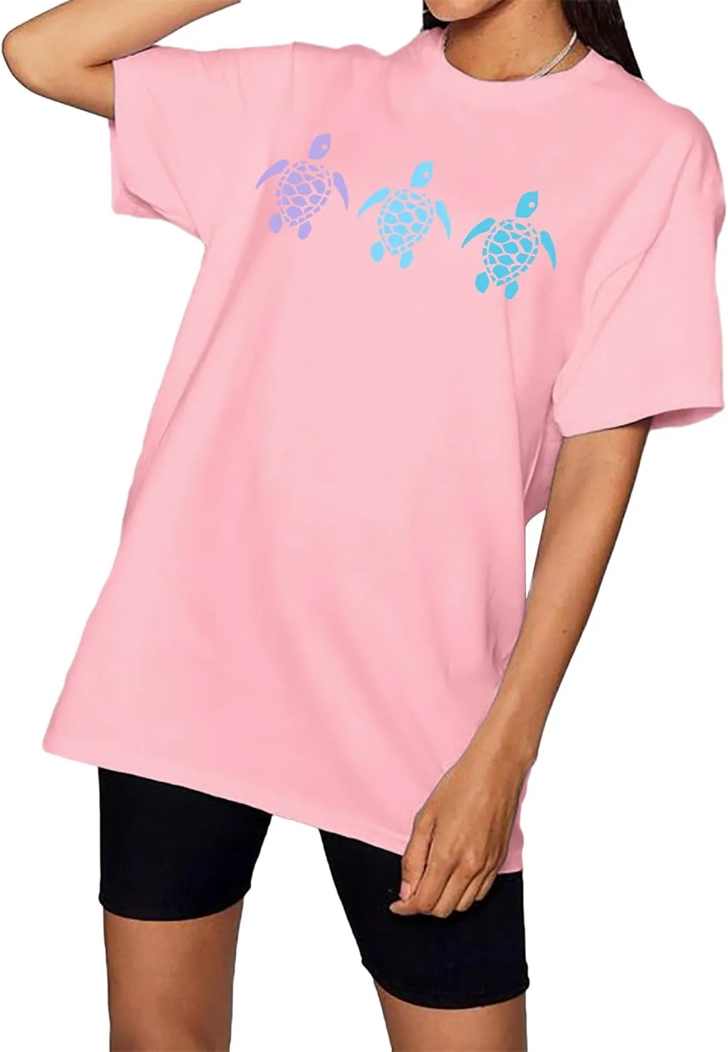 Sea Turtle Shirts Women: Oversized Hawaiian Shirt Beach Graphic T-Shirt Turtle Graphic Tee Casual Vacation Tops