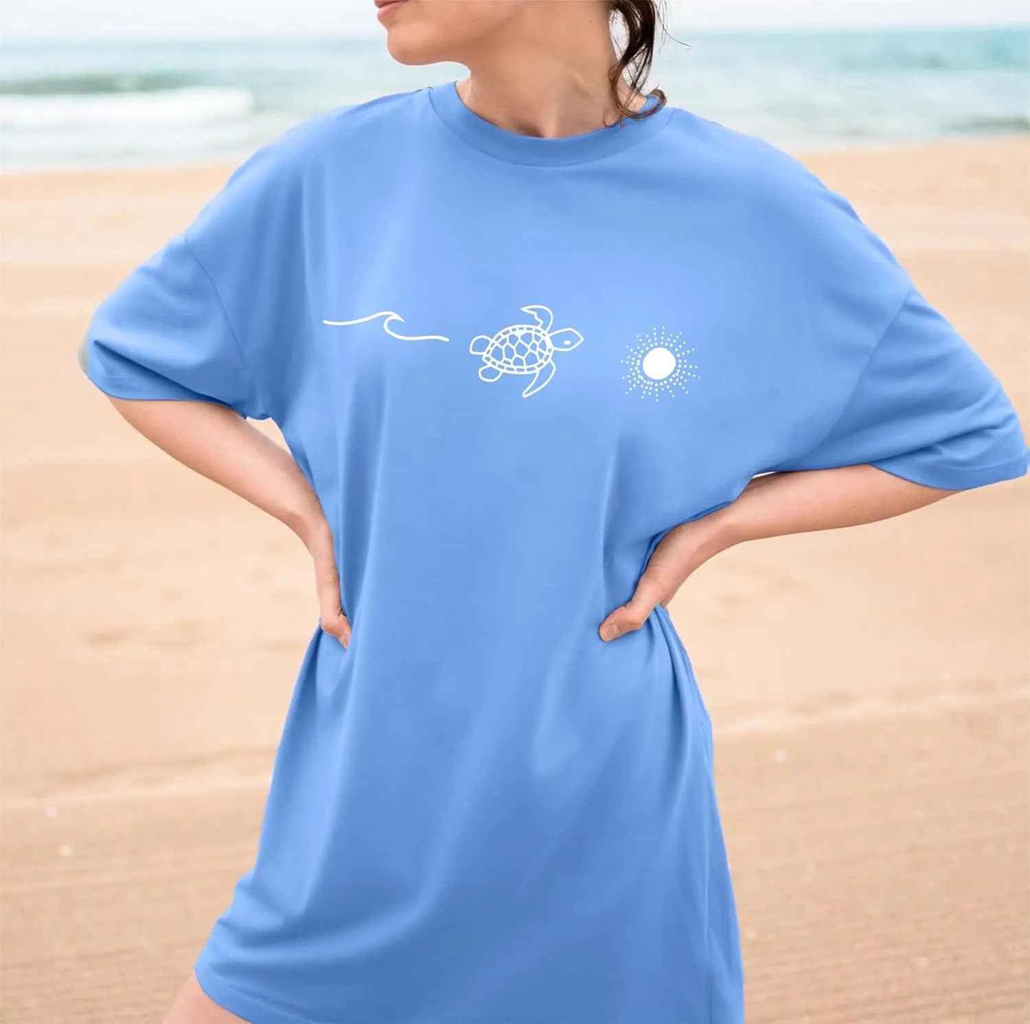 Sea Turtle Shirts Women: Oversized Hawaiian Shirt Beach Graphic T-Shirt Turtle Graphic Tee Casual Vacation Tops