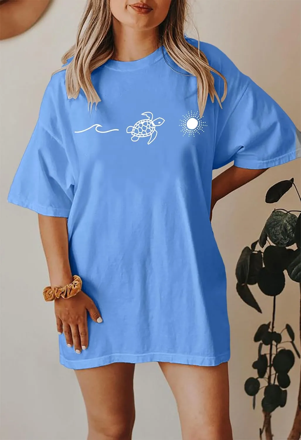 Sea Turtle Shirts Women: Oversized Hawaiian Shirt Beach Graphic T-Shirt Turtle Graphic Tee Casual Vacation Tops