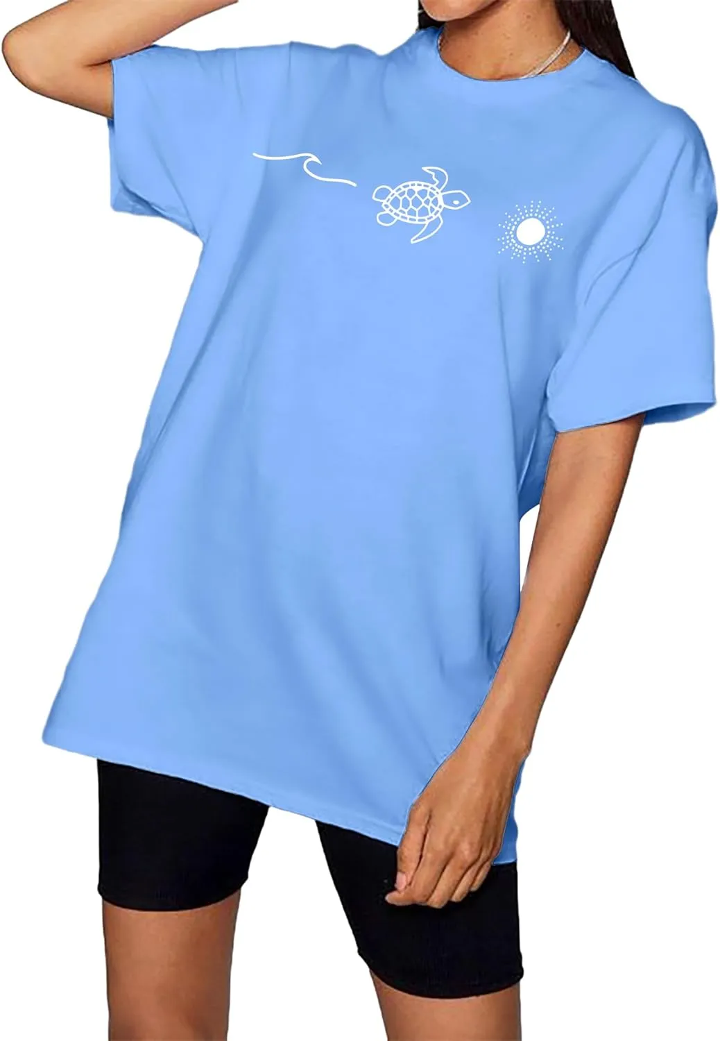 Sea Turtle Shirts Women: Oversized Hawaiian Shirt Beach Graphic T-Shirt Turtle Graphic Tee Casual Vacation Tops