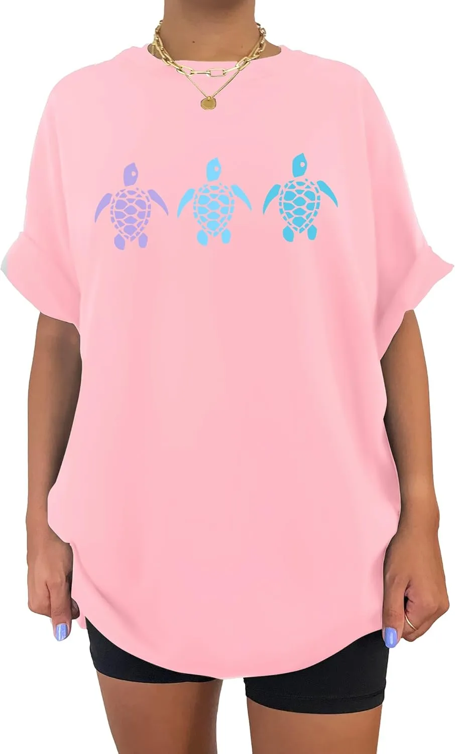Sea Turtle Shirts Women: Oversized Hawaiian Shirt Beach Graphic T-Shirt Turtle Graphic Tee Casual Vacation Tops