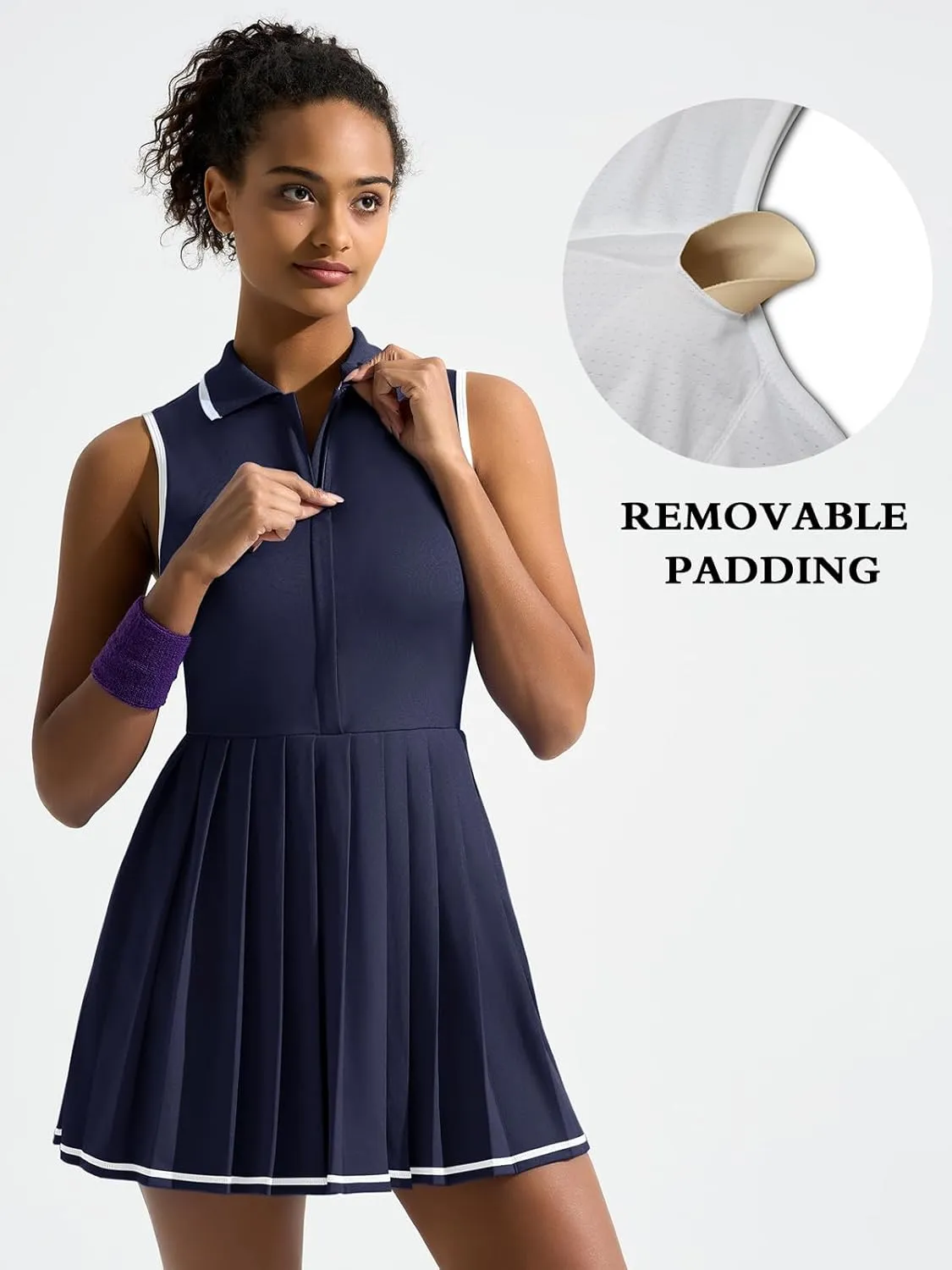Sexyasasii Tennis Dress with Shorts and Bra Sleeveless Contrast Polo Half Zip Pleated Athletic Workout Golf Dresses