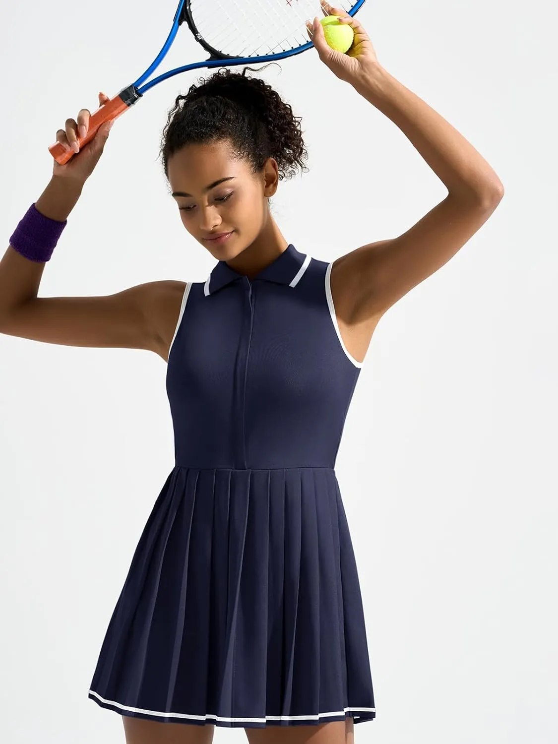 Sexyasasii Tennis Dress with Shorts and Bra Sleeveless Contrast Polo Half Zip Pleated Athletic Workout Golf Dresses
