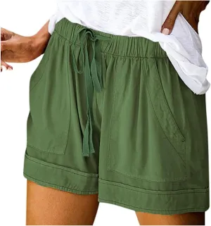 Short Pants Womens Summer Solid Color Causal Comfy Loose Fit Trousers with Pockets Drawstring Straight Leg Lounge Pants