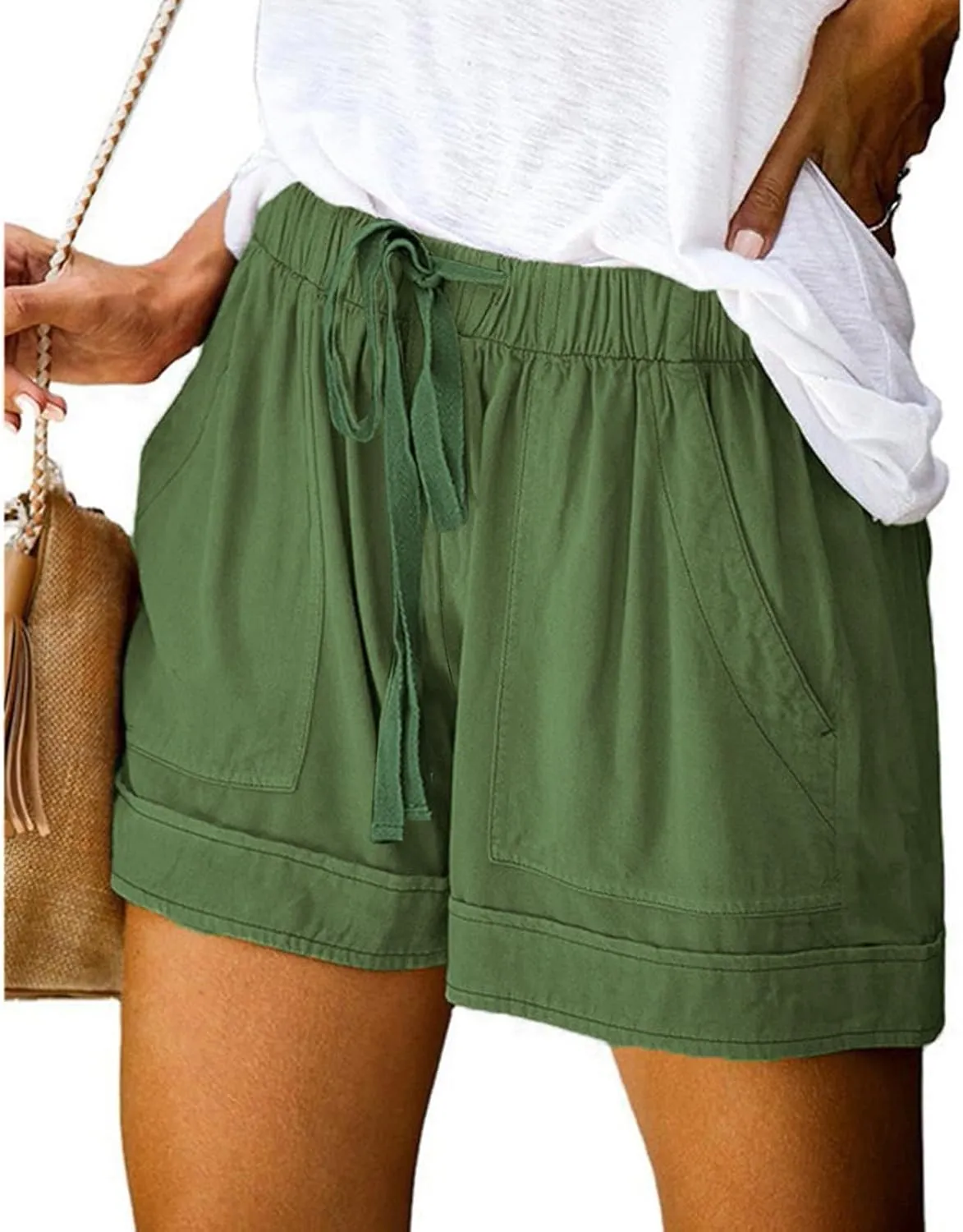 Short Pants Womens Summer Solid Color Causal Comfy Loose Fit Trousers with Pockets Drawstring Straight Leg Lounge Pants