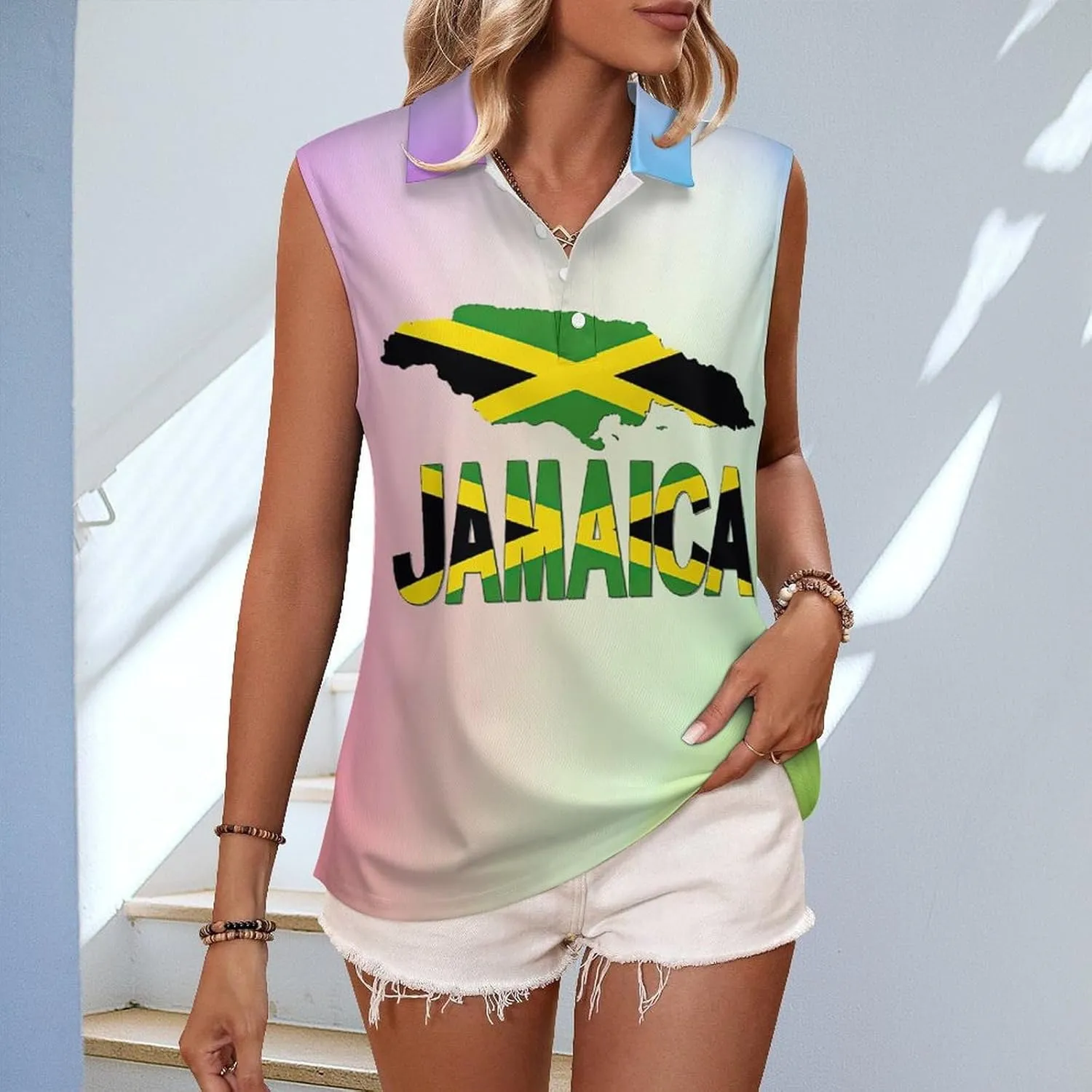 Sleeveless Shirts for Women American Flag V Neck Shirt Casual PO-LO Tank Top Pullover Quick Dry with Designs