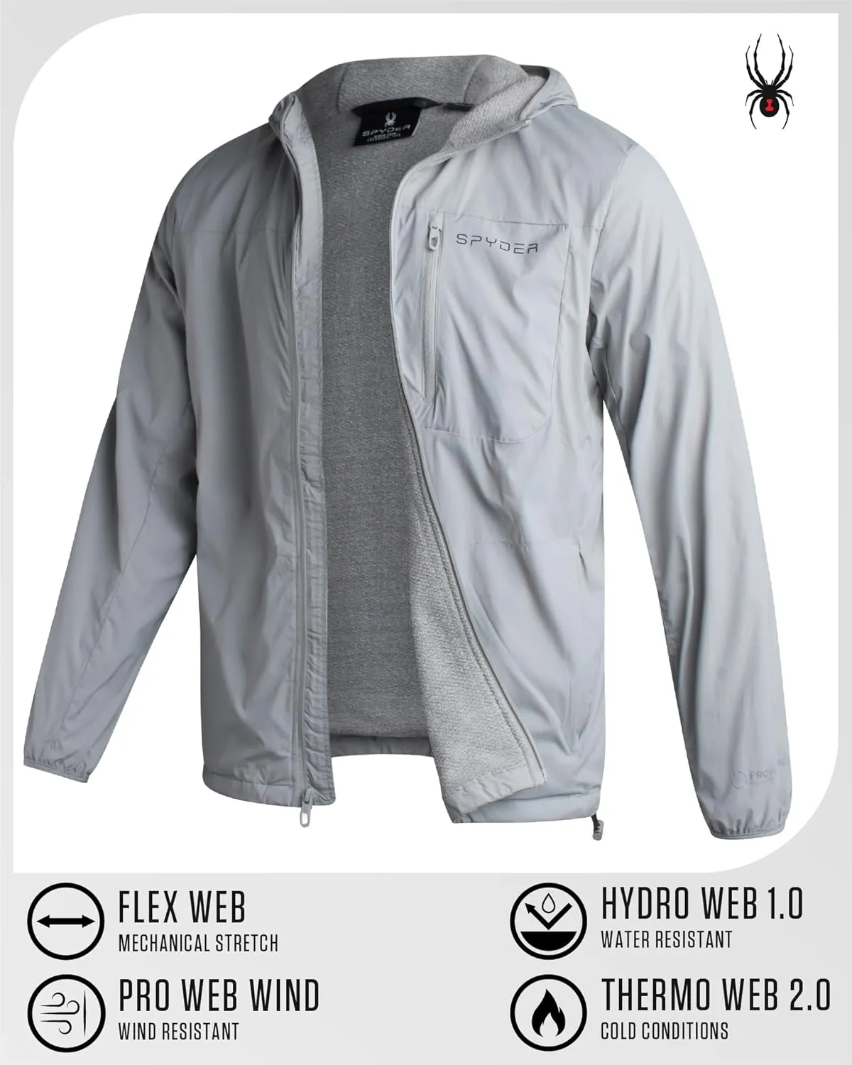 Spyder Mens Rain Jacket - Wind & Water Resistant Rain Coats for Men - Hooded Mens Windbreaker Lightweight for Travel and Golf