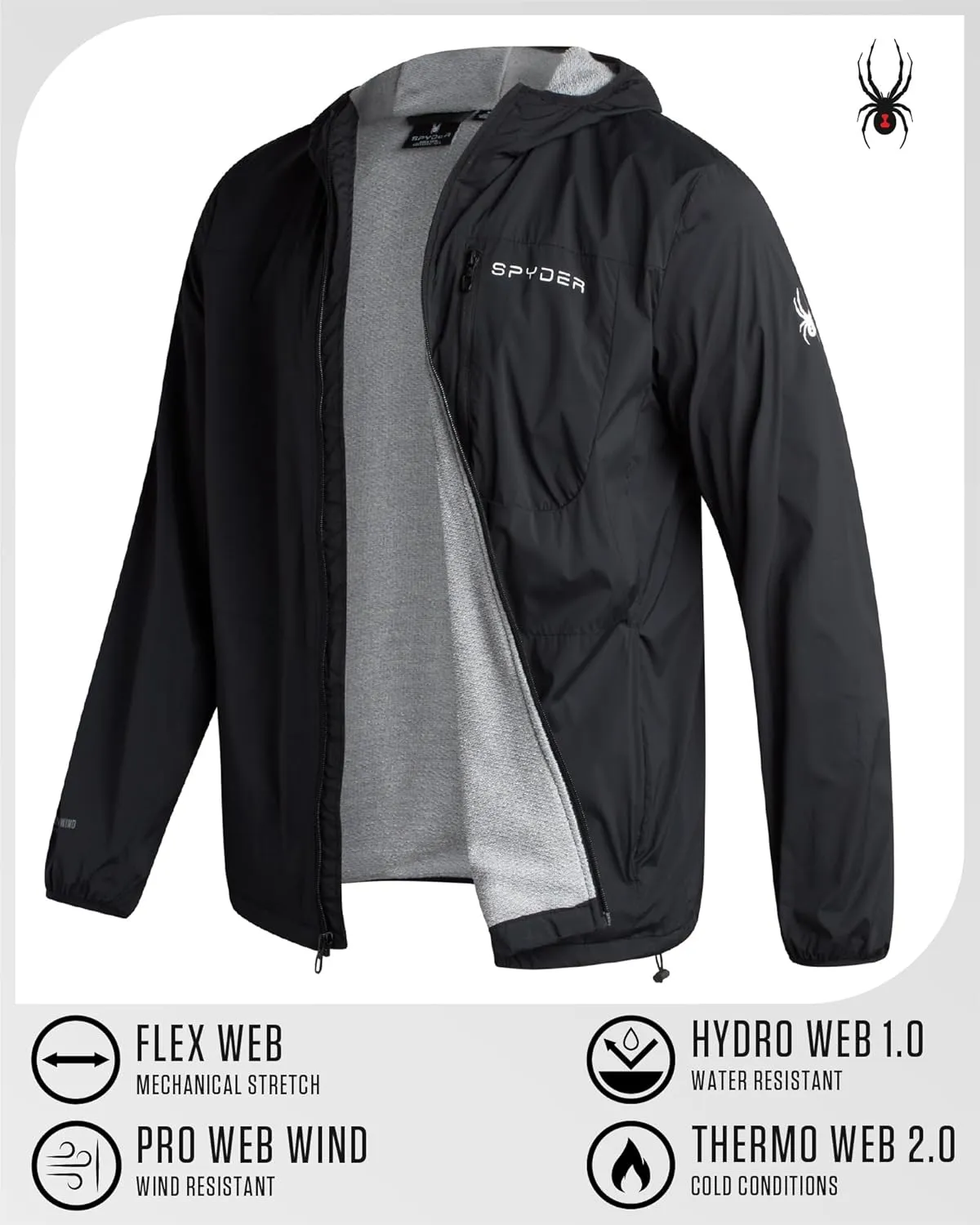 Spyder Mens Rain Jacket - Wind & Water Resistant Rain Coats for Men - Hooded Mens Windbreaker Lightweight for Travel and Golf