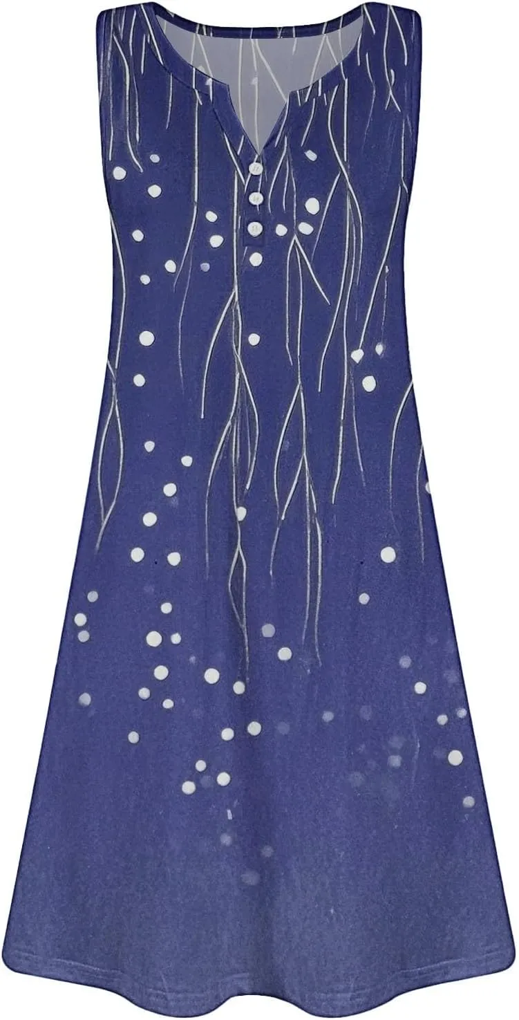 Summer Casual Dresses for Women 2025 Trendy Comfy Loose Beach Vacation Flowy Sleeveless V-Neck Boho A-Line Sundresses