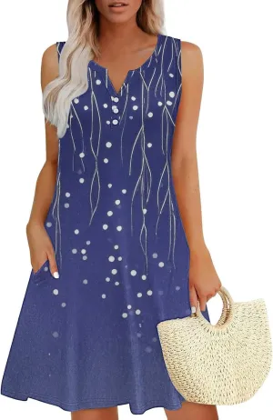 Summer Casual Dresses for Women 2025 Trendy Comfy Loose Beach Vacation Flowy Sleeveless V-Neck Boho A-Line Sundresses