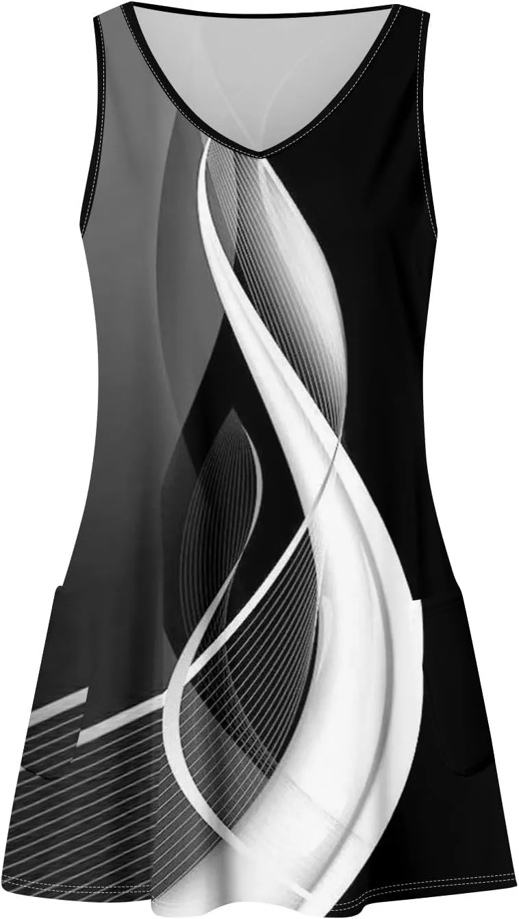 Summer Dresses for Women 2024 Beach Loose V Neck Sleeveless Mini Dress Floral Printed Boho Sundresses with Pockets