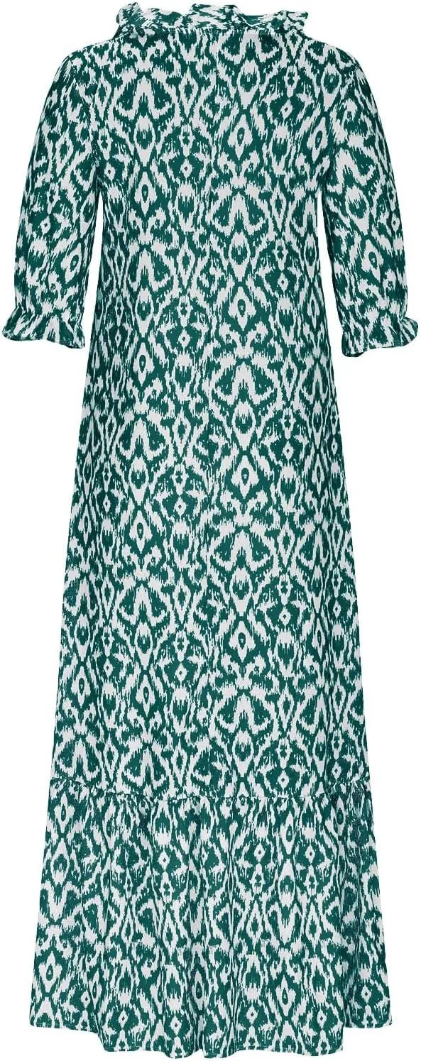 Summer Maxi Dresses for Women 2025 Vacation 3/4 Sleeve Boho Floral Long Dresses V Neck Casual Comfy Loose Dress