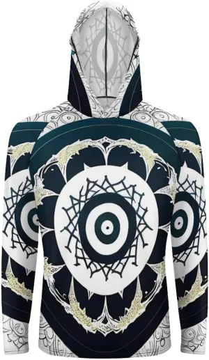 Sun Protection Shirt Long Sleeve Hoodie Black and White Round Totem Lightweight Rash Guard Quick Dry Sun Shirt for Outdoor