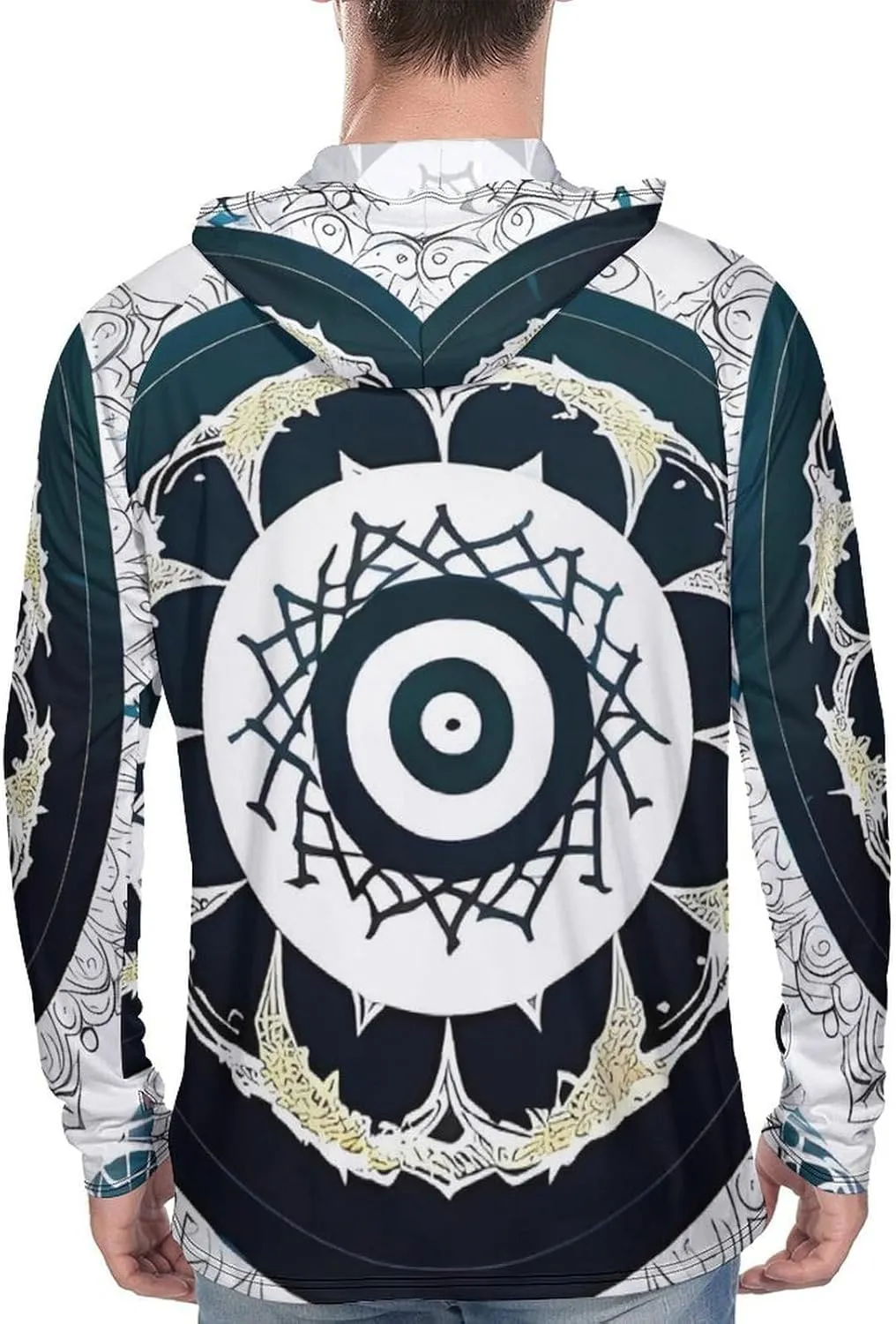 Sun Protection Shirt Long Sleeve Hoodie Black and White Round Totem Lightweight Rash Guard Quick Dry Sun Shirt for Outdoor