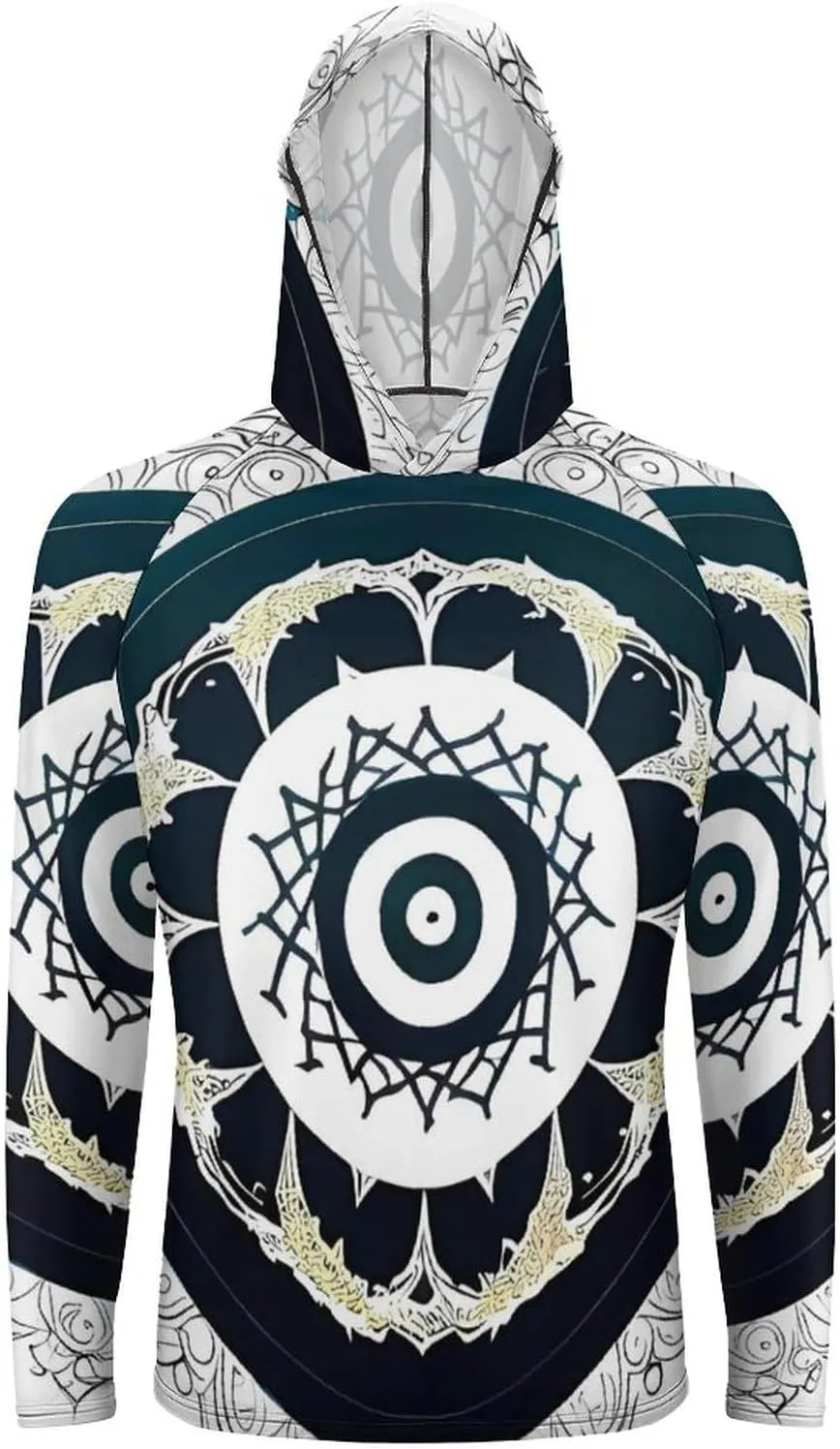 Sun Protection Shirt Long Sleeve Hoodie Black and White Round Totem Lightweight Rash Guard Quick Dry Sun Shirt for Outdoor