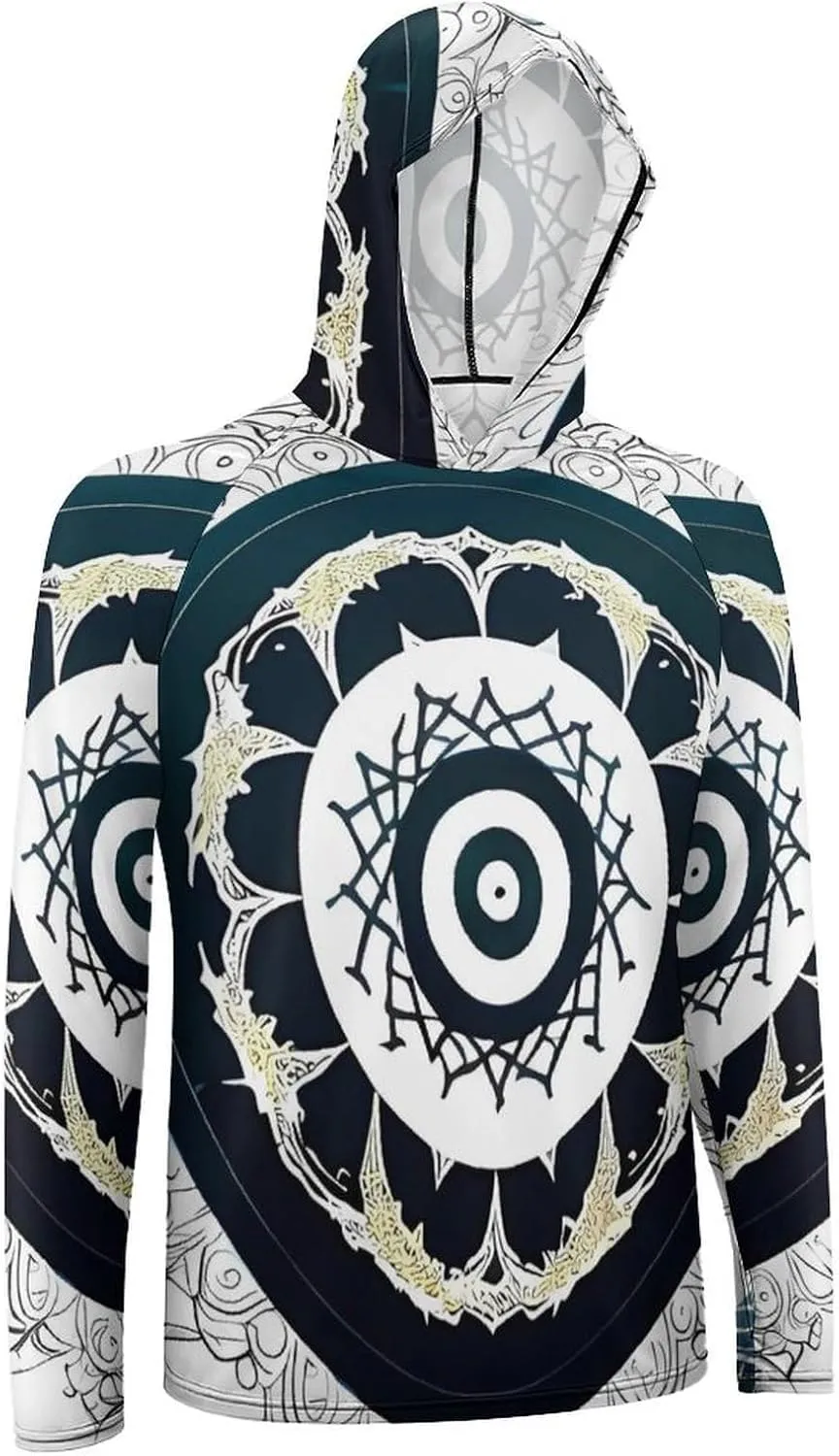 Sun Protection Shirt Long Sleeve Hoodie Black and White Round Totem Lightweight Rash Guard Quick Dry Sun Shirt for Outdoor