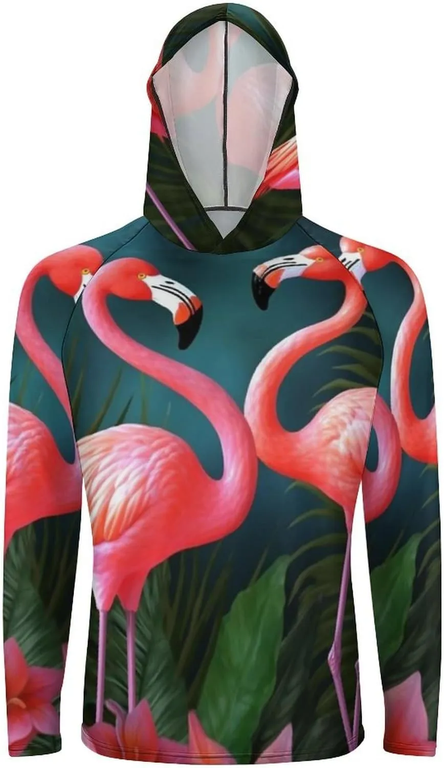 Sun Protection Shirt Long Sleeve Hoodie Flamingo Flowers Lightweight Rash Guard Quick Dry Sun Shirt for Outdoor
