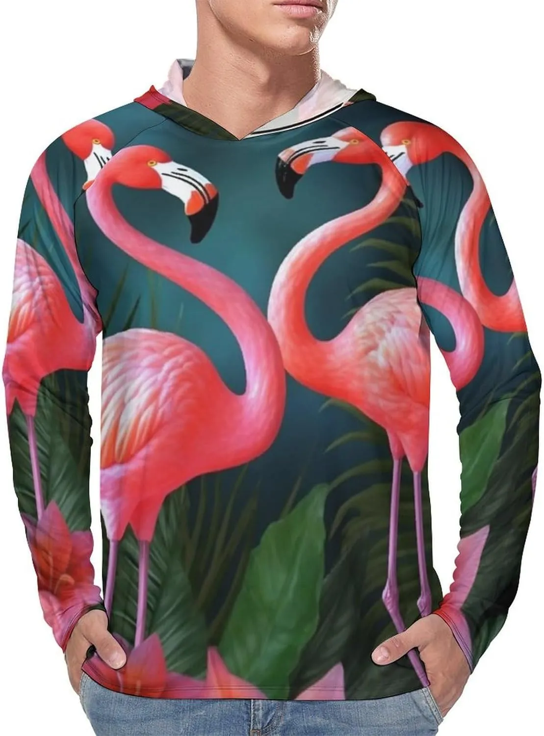 Sun Protection Shirt Long Sleeve Hoodie Flamingo Flowers Lightweight Rash Guard Quick Dry Sun Shirt for Outdoor