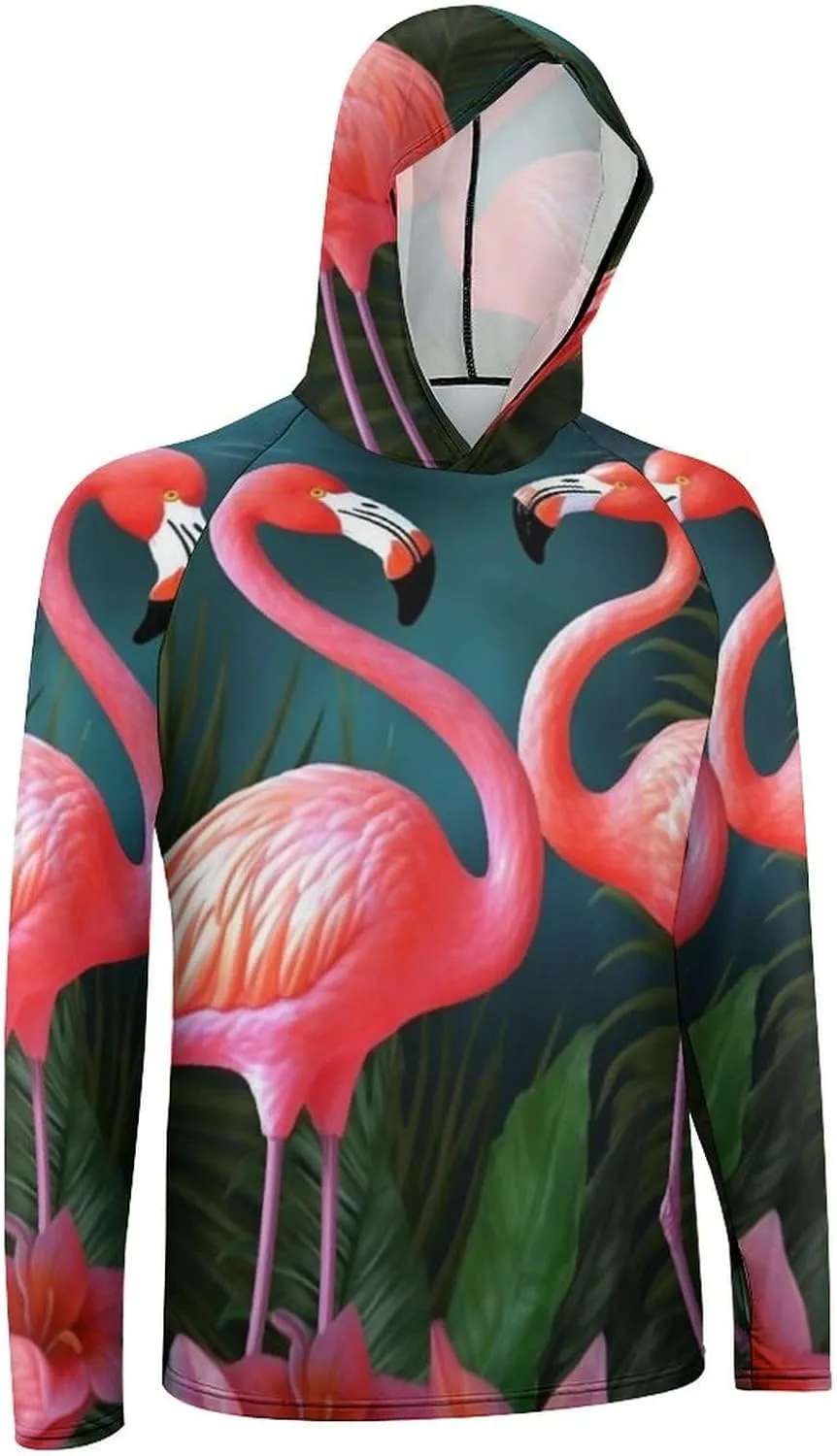 Sun Protection Shirt Long Sleeve Hoodie Flamingo Flowers Lightweight Rash Guard Quick Dry Sun Shirt for Outdoor