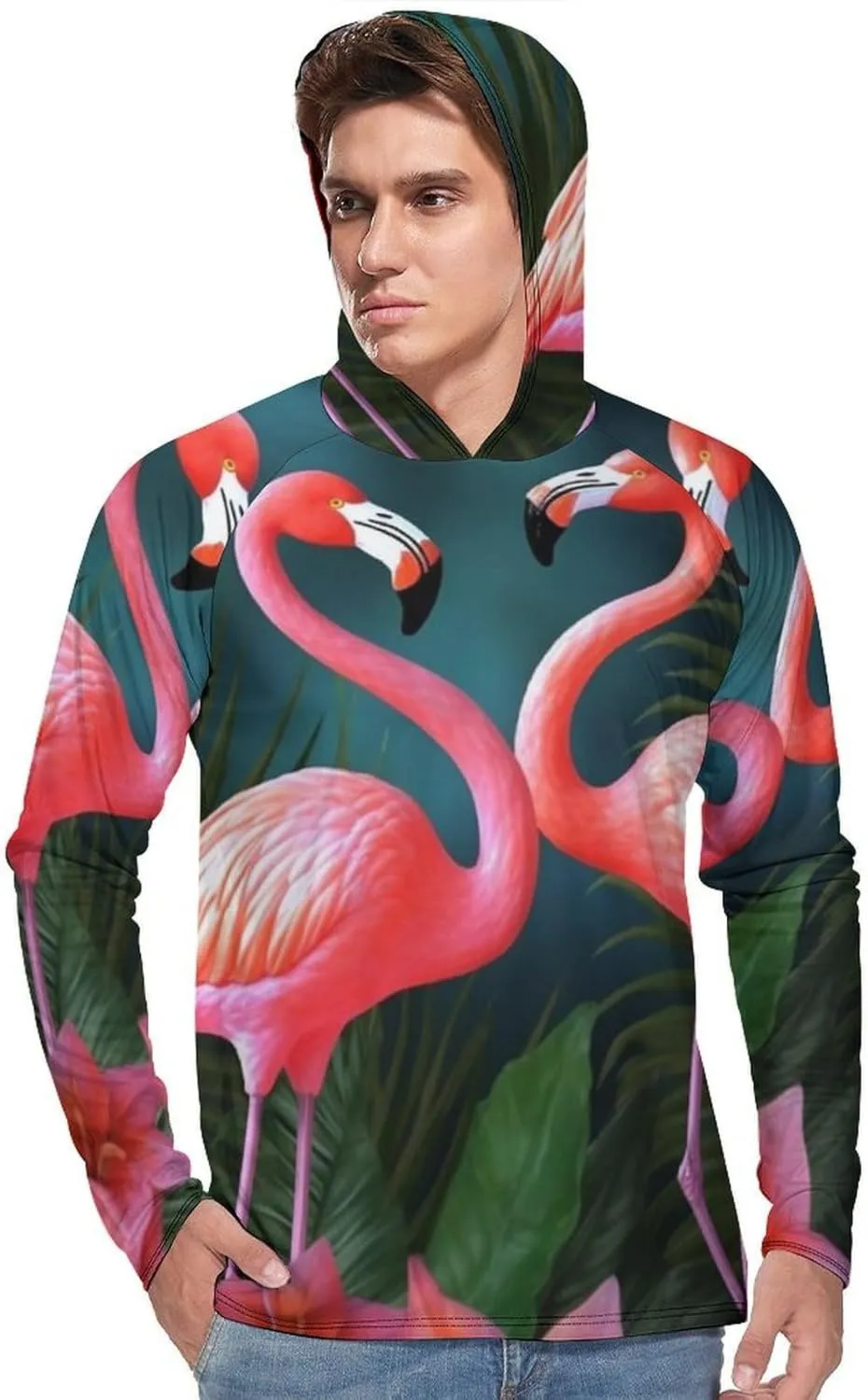 Sun Protection Shirt Long Sleeve Hoodie Flamingo Flowers Lightweight Rash Guard Quick Dry Sun Shirt for Outdoor