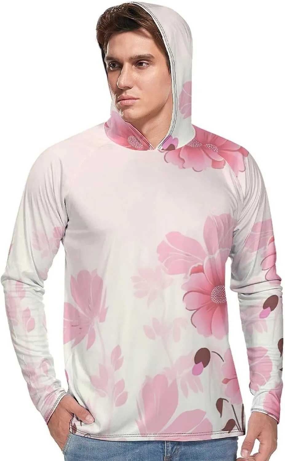 Sun Protection Shirt Long Sleeve Hoodie Flower Pattern Lightweight Rash Guard Quick Dry Sun Shirt for Outdoor