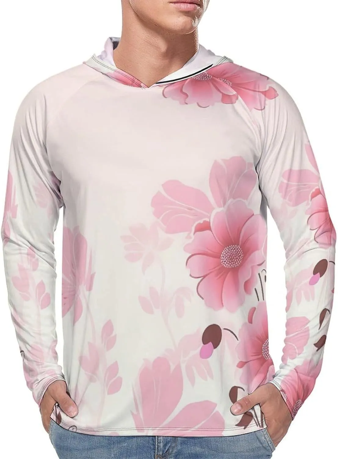Sun Protection Shirt Long Sleeve Hoodie Flower Pattern Lightweight Rash Guard Quick Dry Sun Shirt for Outdoor
