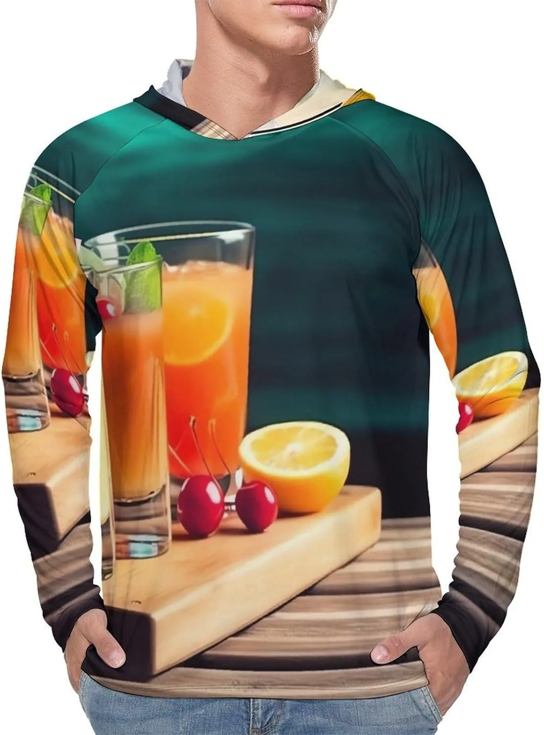 Sun Protection Shirt Long Sleeve Hoodie Juice On The Wooden Board Lightweight Rash Guard Quick Dry Sun Shirt for Outdoor