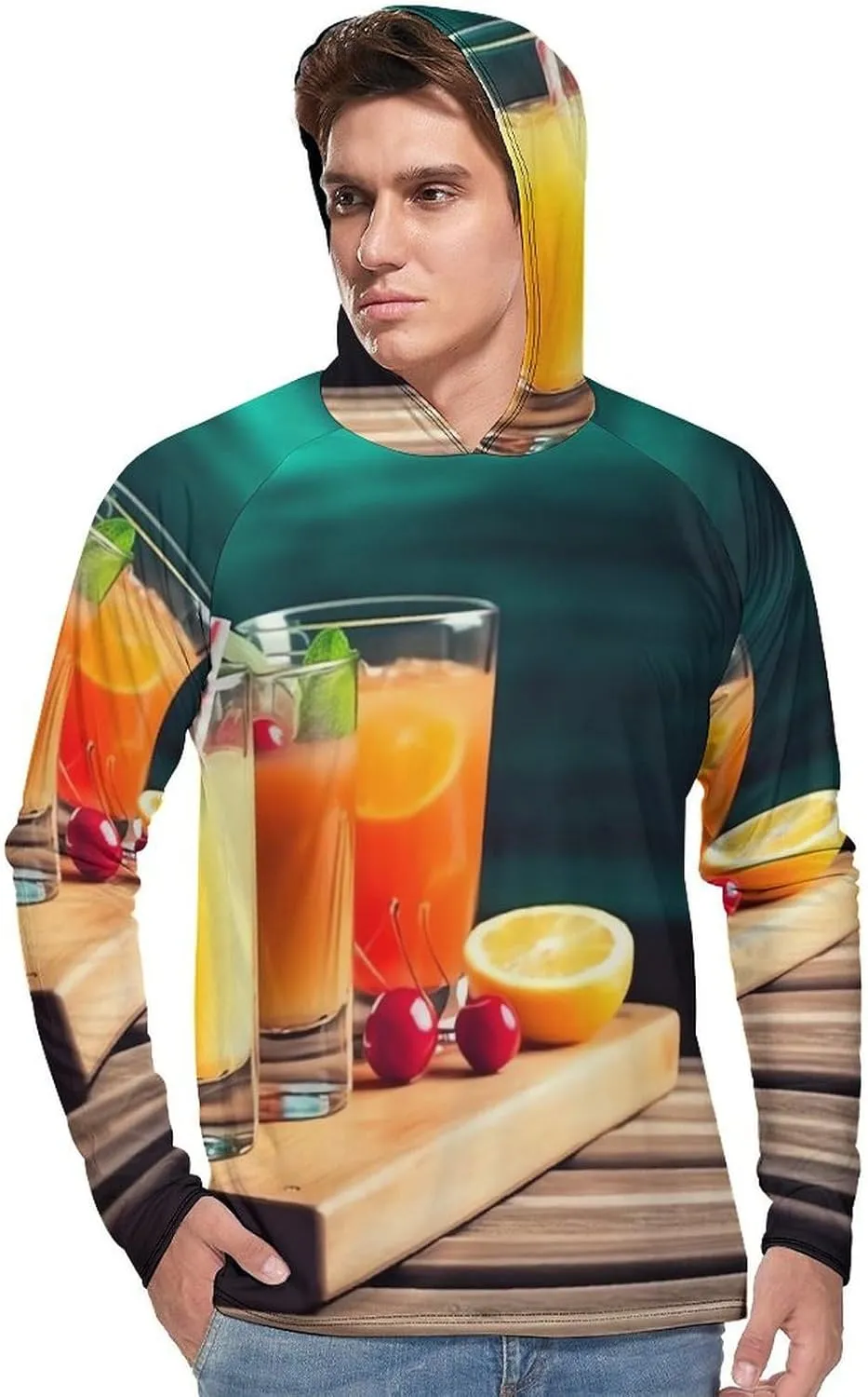 Sun Protection Shirt Long Sleeve Hoodie Juice On The Wooden Board Lightweight Rash Guard Quick Dry Sun Shirt for Outdoor