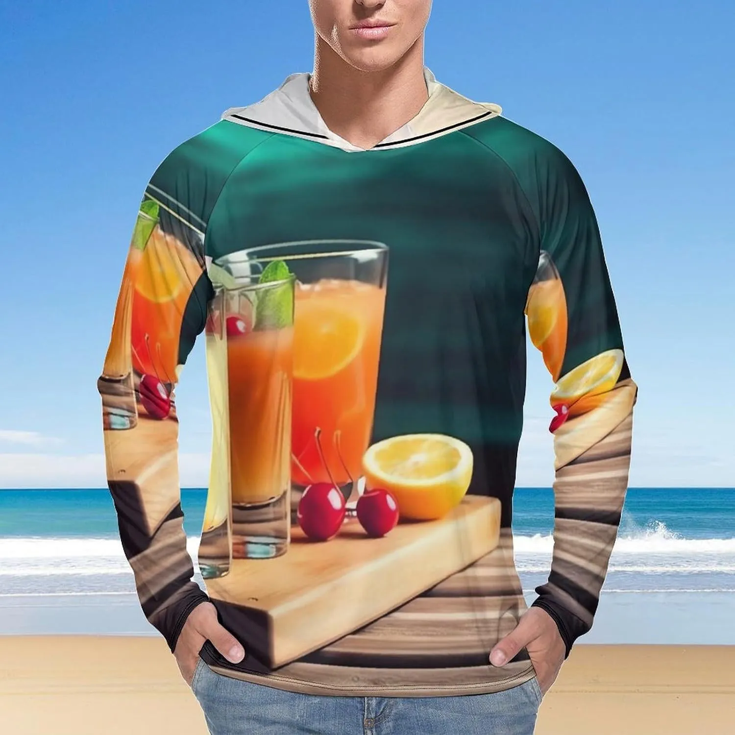 Sun Protection Shirt Long Sleeve Hoodie Juice On The Wooden Board Lightweight Rash Guard Quick Dry Sun Shirt for Outdoor