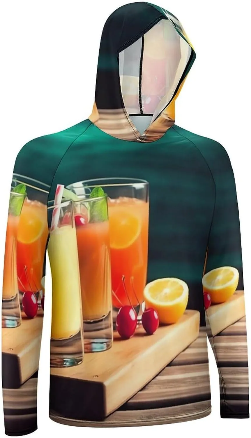 Sun Protection Shirt Long Sleeve Hoodie Juice On The Wooden Board Lightweight Rash Guard Quick Dry Sun Shirt for Outdoor