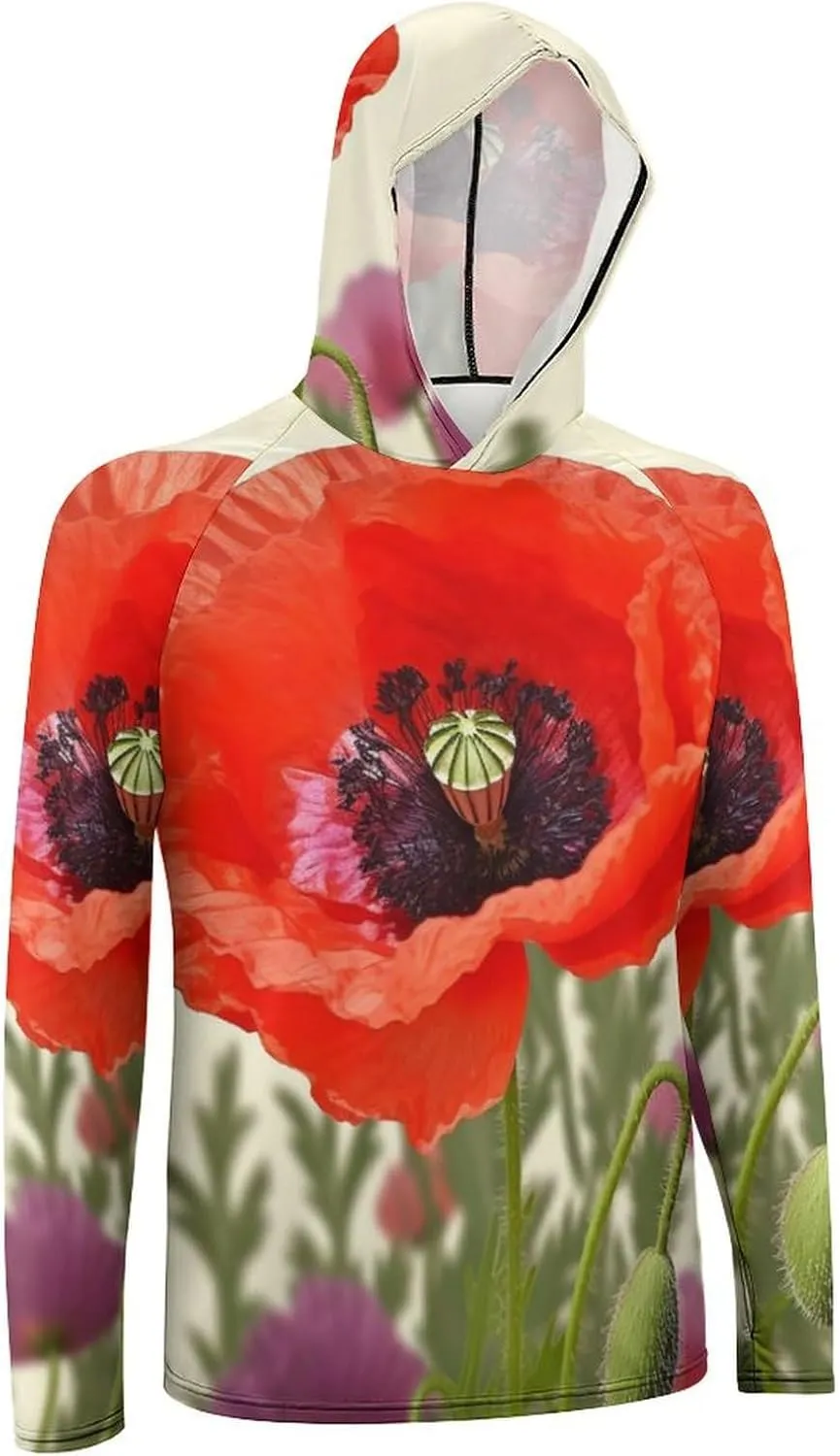 Sun Protection Shirt Long Sleeve Hoodie Poppy Flower Lightweight Rash Guard Quick Dry Sun Shirt for Outdoor