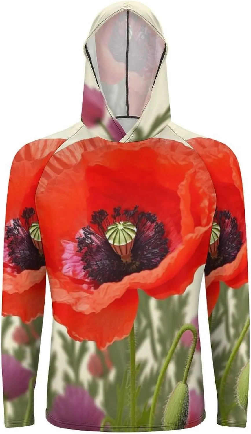 Sun Protection Shirt Long Sleeve Hoodie Poppy Flower Lightweight Rash Guard Quick Dry Sun Shirt for Outdoor