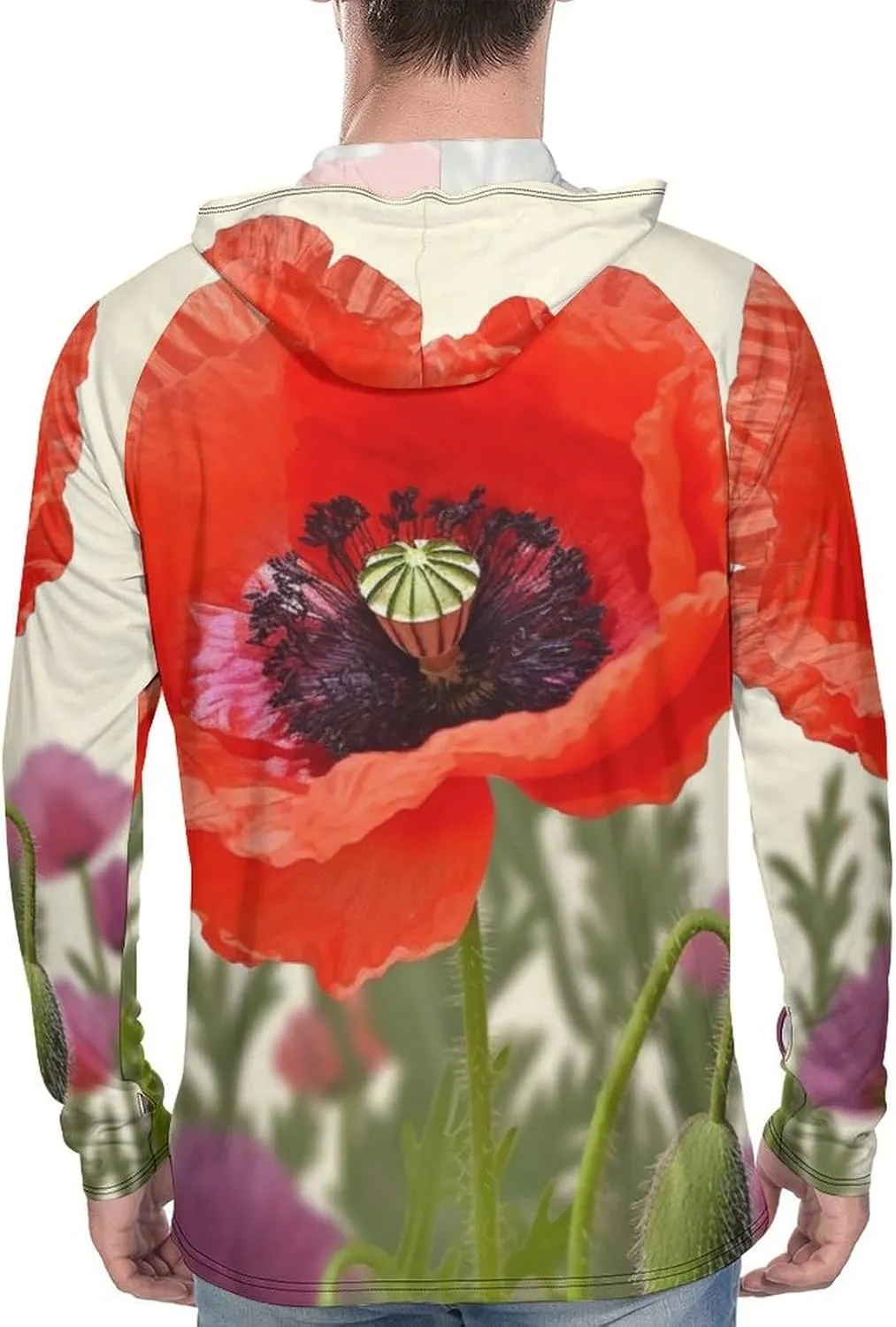 Sun Protection Shirt Long Sleeve Hoodie Poppy Flower Lightweight Rash Guard Quick Dry Sun Shirt for Outdoor