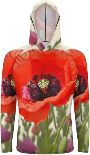 Sun Protection Shirt Long Sleeve Hoodie Poppy Flower Lightweight Rash Guard Quick Dry Sun Shirt for Outdoor